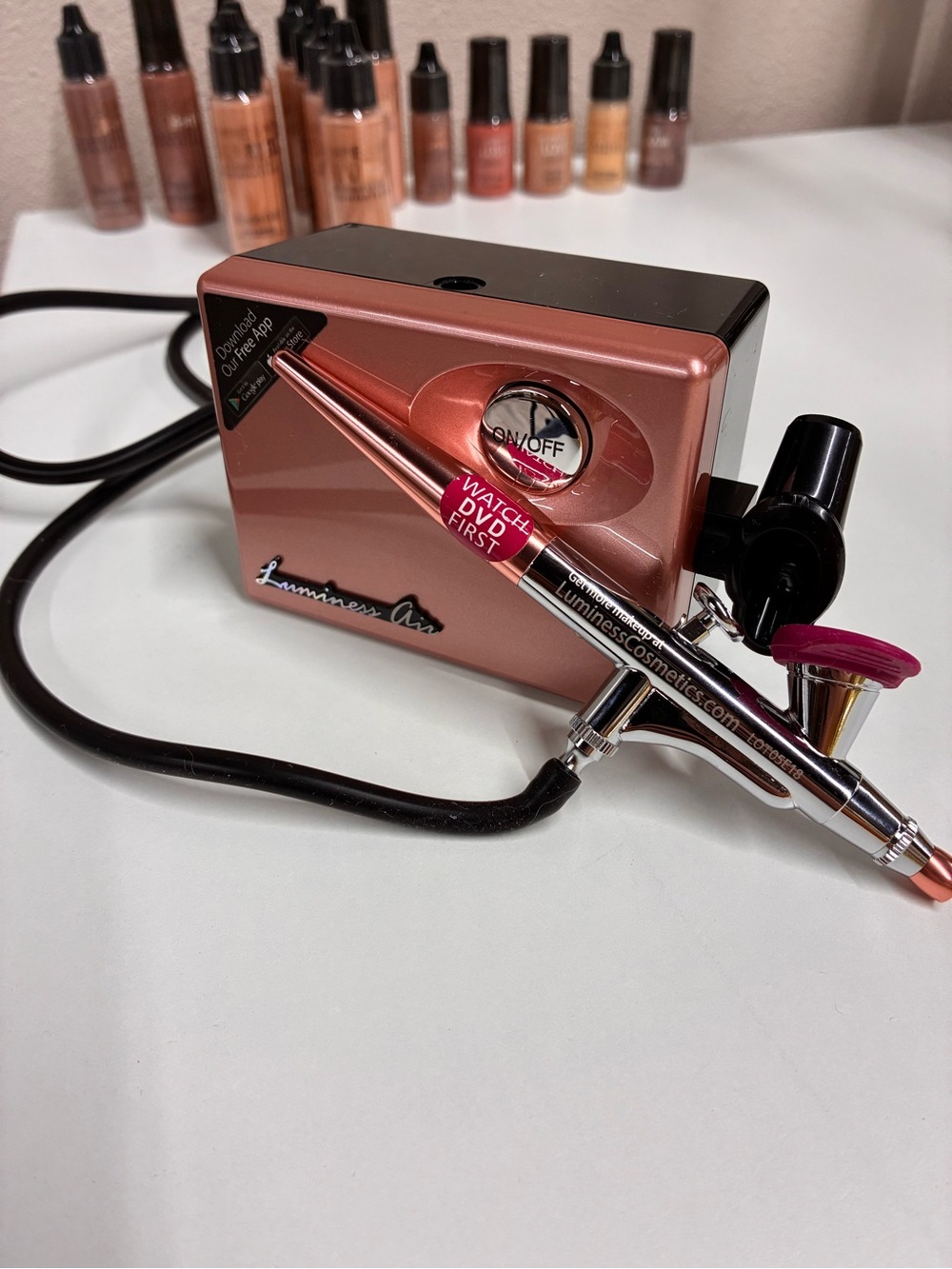 Luminess Rose Gold Airbrush Makeup Compressor with Dual-Action Gun